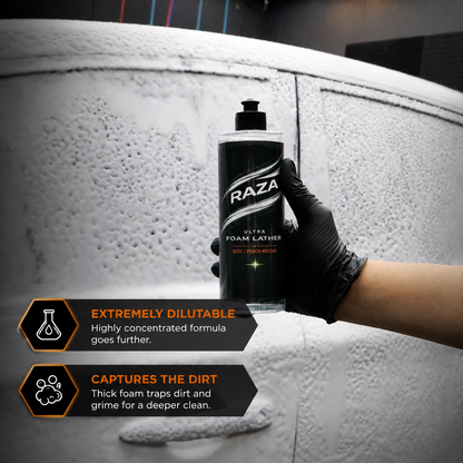RAZA FOAM LATHER - pH Neutral - High Foaming - Peach Nectar Scent - Highly Dilutable